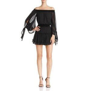 MISA Monique Off the Shoulder Dress Womens XS Black Split Sleeve Velvet Mini